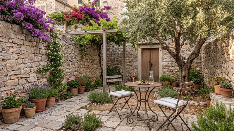 Il cortile con l'ulivo