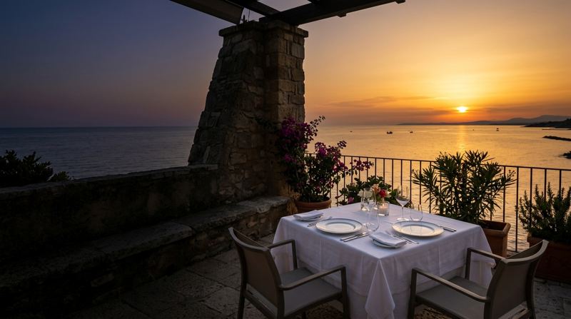 Tavolo per due in terrazza al tramonto