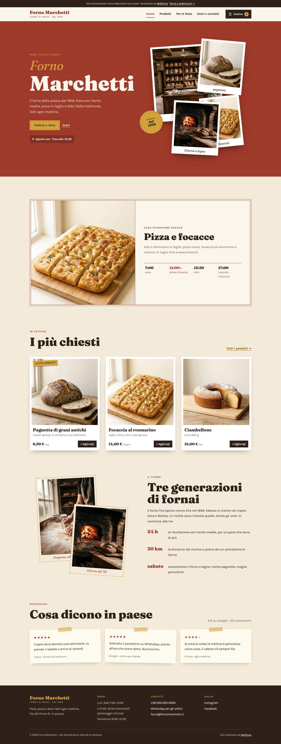 Schermata del sito Forno Marchetti
