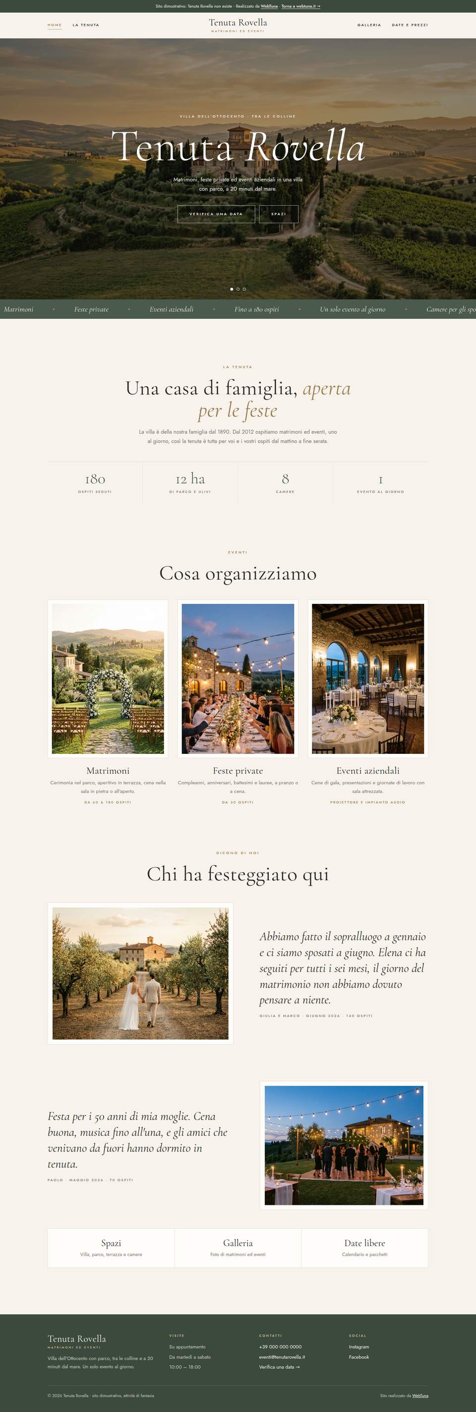Schermata del sito Tenuta Rovella
